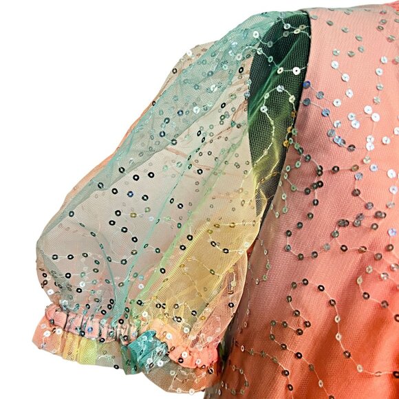 Unique Vintage Fit & Flare Rainbow Mini Dress Sequin Tulle Skirt Swing Plus 3X - Picture 12 of 13